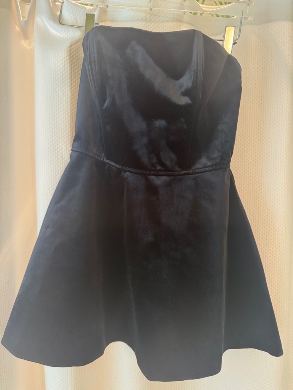 Zara Strapless Black Satin Fit-and-Flare Dress